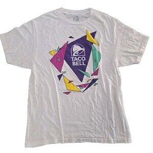 Taco Bell Men’s Large White Graphic T-Shirt Retro Fast Food Shattered Logo Tee